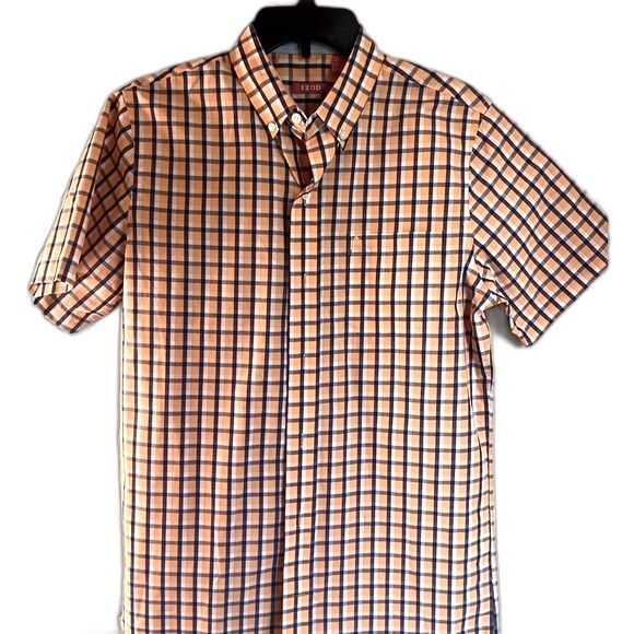 Izod Orange Blue Plaid Short Sleeve Casual Button Front Shirt Size S/P - Picture 1 of 7